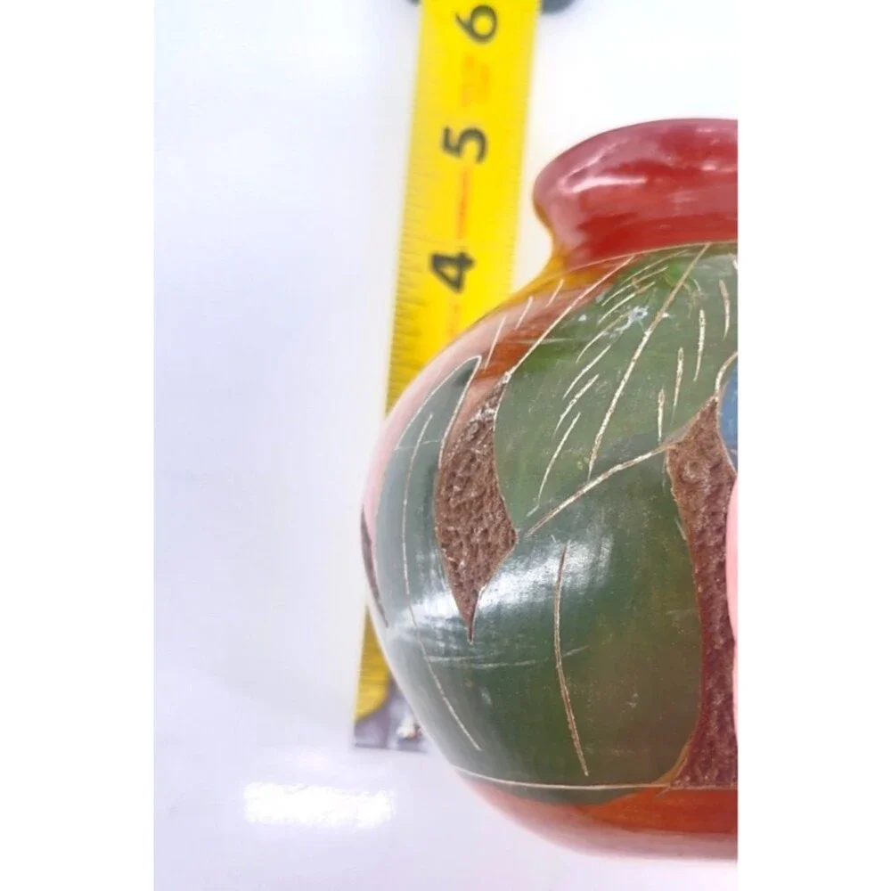 Nicaraguan Small Vase Carved Pottery Ceramic Central American Fish Theme Deco